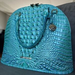 Brahmin Melbourne Dome Satchel Teal Blue Croc-Embossed Leather NWT